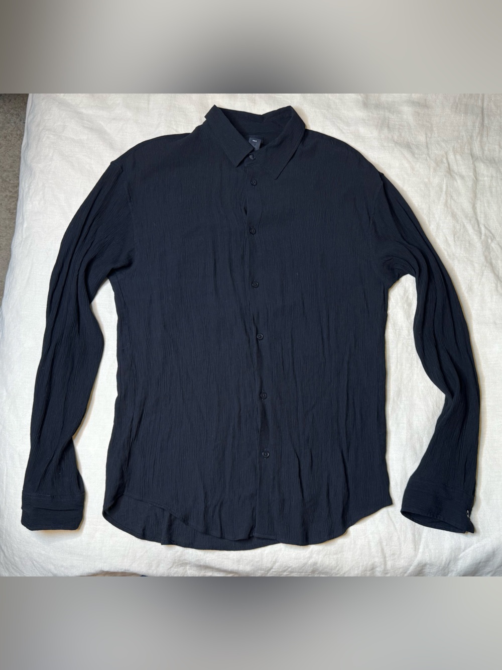 H&M Black Crinkle Texture Slim Fit Button Shirt M
